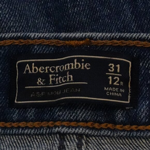 Abercrombie & Fitch, Mom Jean, Cracked Destroyed Hem Straight Leg Jeans, Blue - Picture 6 of 9